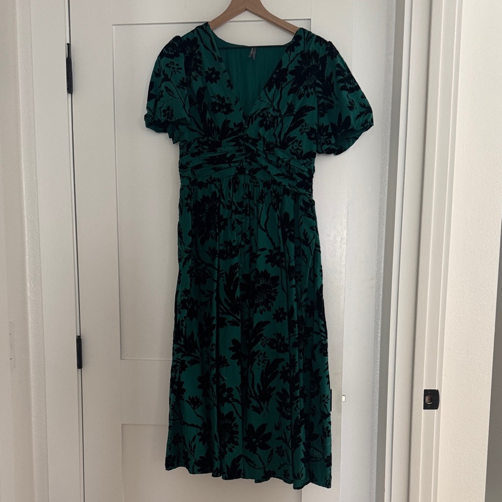 Anthropologie Elegant Green Floral Dress